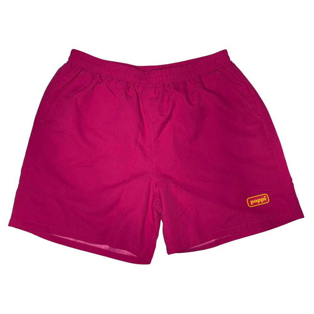 Poppi Pink Athletic Shorts Mesh Lined‎ Yellow Back Pocket Mens Medium